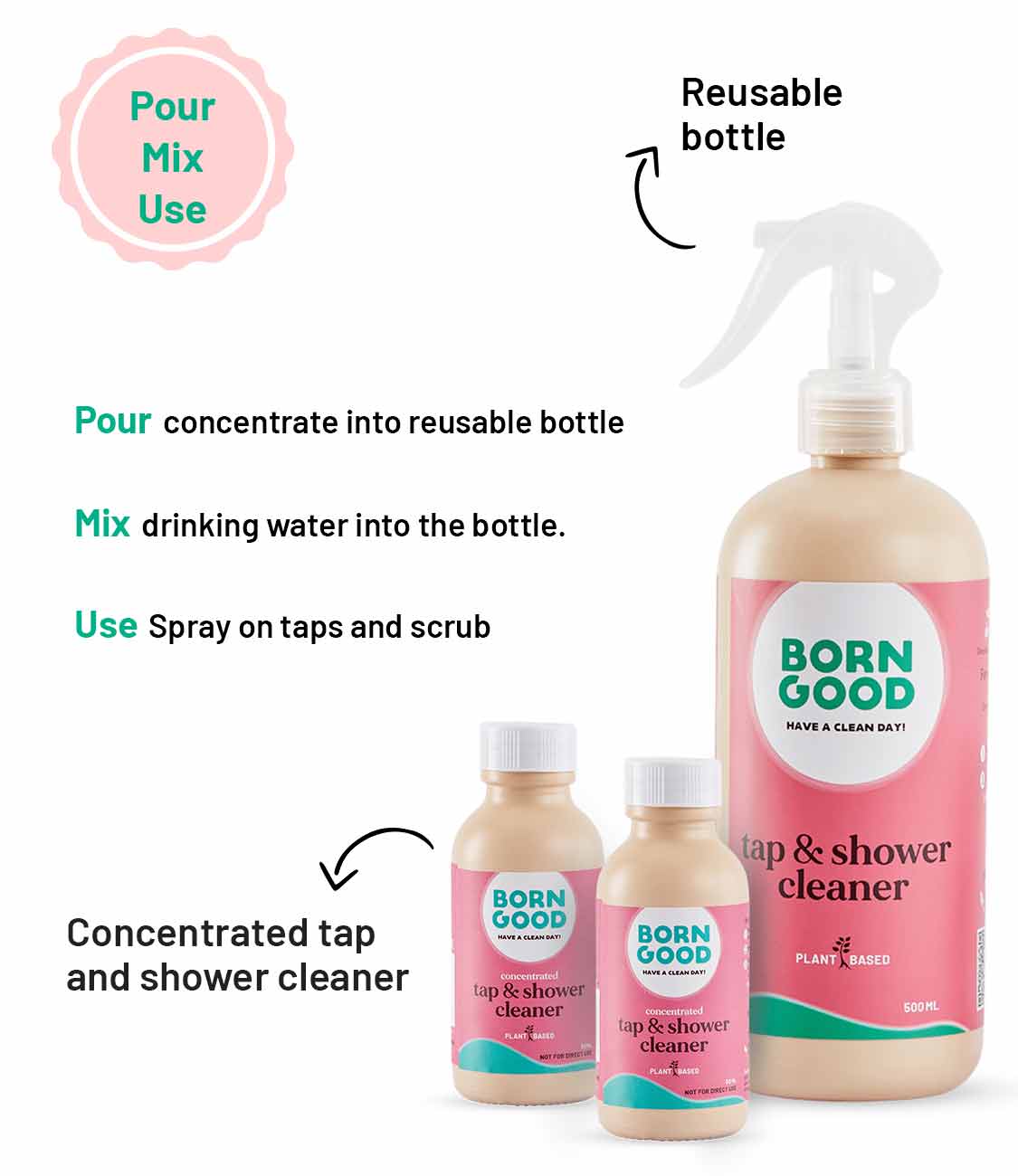 Born Good Plant-based Tap & Shower Cleaner Concentrate Kit (Makes 1 L)