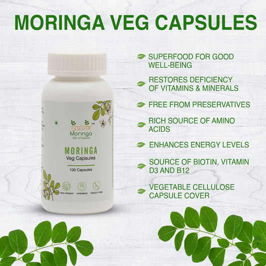 Daivik Moringa Veg Capsules | 100% Natural | Immunity Booster, Anti Aging, Anti Oxidant | 100 Caps Each