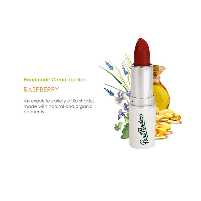 Paul Penders Hand Made Natural Cream Lipstick For A Natural Look | Moisture Rich Colour - Raspberry 4g