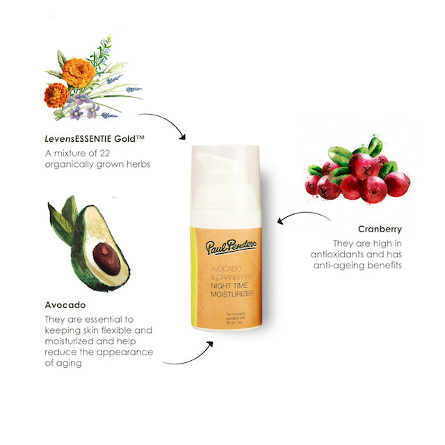Paul Penders Avocado & Cranberry Night Time Moisturizer | Night Cream For Dry & Sensitive Skin 30g