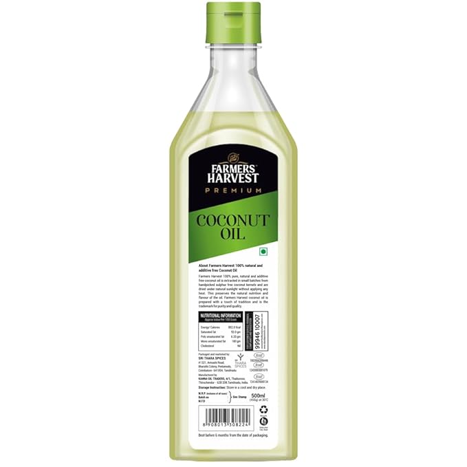 Farmers Harvest Cold Pressed Coconut Oil Edible, Ideal for Cooking, Skin & Hair Care, Healthy & Flavorful Nariyal Tel
