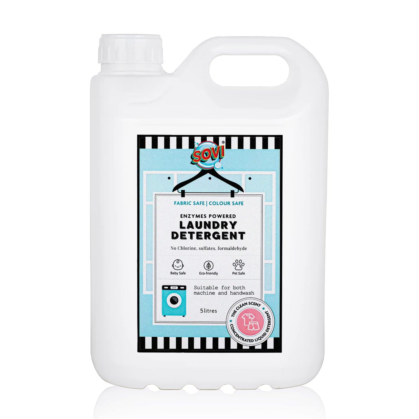 SOVI Laundry Liquid Detergent for Front Load and Top Load Washing Machine Safe with Bio Enzymes, Eco-Friendly, Biodegradable, Child Safe, The Clean Scent