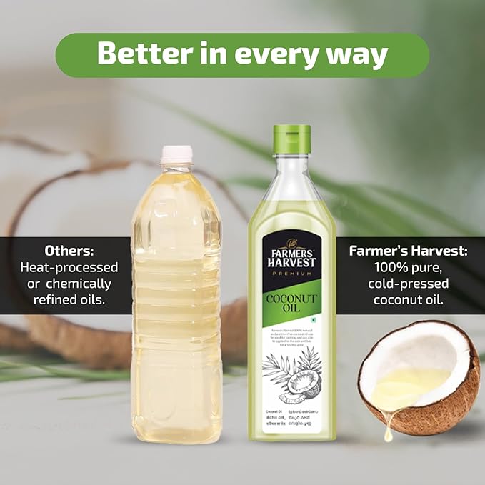 Farmers Harvest Cold Pressed Coconut Oil Edible, Ideal for Cooking, Skin & Hair Care, Healthy & Flavorful Nariyal Tel