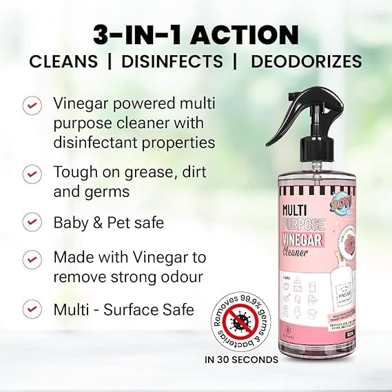 SOVI Eco-friendly Vinegar Multi-Purpose Cleaner, Hard Water Stain Remover & Degreaser, Tough Limescale Remover, Pet Odour Remover, The Clean Scent