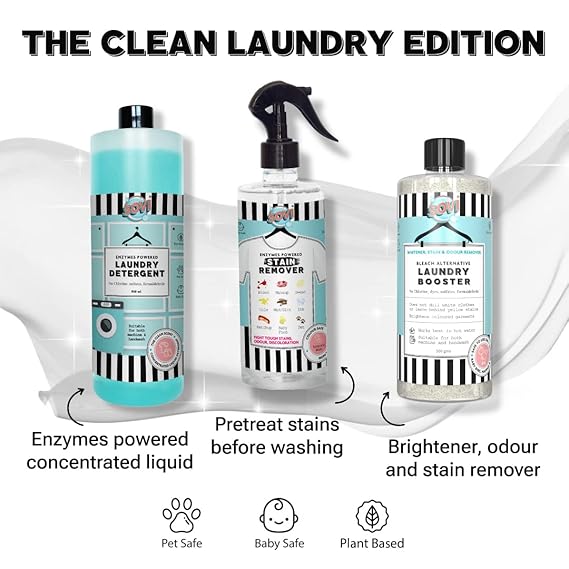 SOVI Laundry Liquid Detergent for Front Load and Top Load Washing Machine Safe with Bio Enzymes, Eco-Friendly, Biodegradable, Child Safe, The Clean Scent