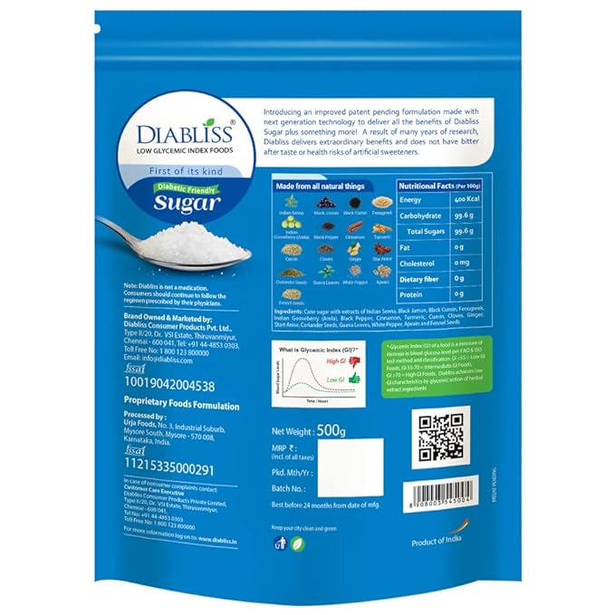 Diabliss Diabetic Friendly Sugar 500g Pouch pack of 8, Herbal Water for Hypertension Management pack of 2