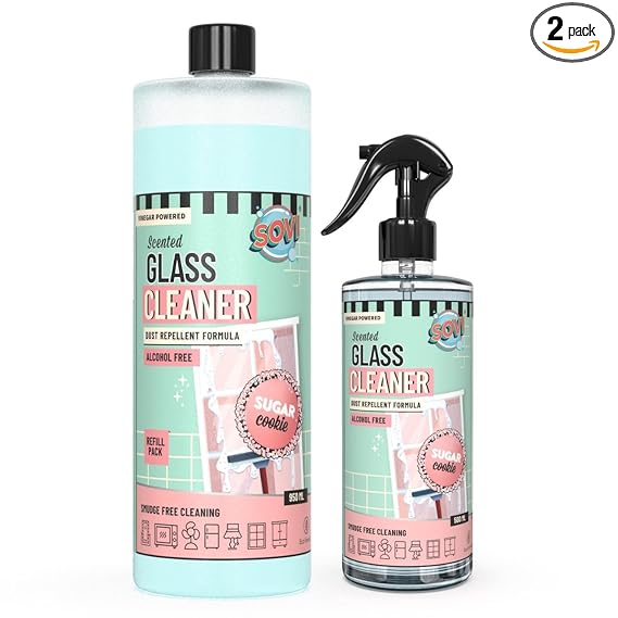 SOVI Scented & Vinegar Powered Glass Cleaner with Dust Repellent Formula, Alcohol Free