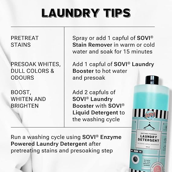 SOVI Laundry Liquid Detergent for Front Load and Top Load Washing Machine Safe with Bio Enzymes, Eco-Friendly, Biodegradable, Child Safe, The Clean Scent