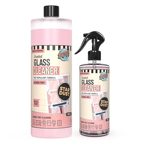 SOVI Scented & Vinegar Powered Glass Cleaner with Dust Repellent Formula, Alcohol Free