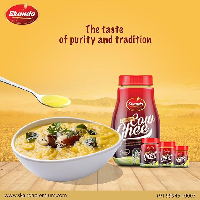 Skanda Premium Desi Cow Ghee | Fresh Curd-Churned | Rich in Healthy Fats | Made with Traditional Bilona Method | Pure & Authentic Cow Ghee