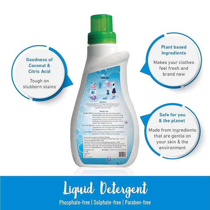 Tropical Dew Liquid Detergent-Lavender & Aqua - Phosphate-free and Sulphate-free - Pack of 2 450ml each