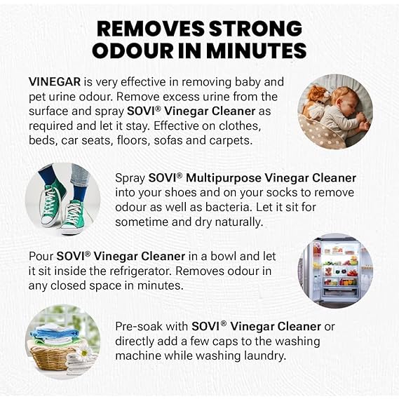SOVI Eco-friendly Vinegar Multi-Purpose Cleaner, Hard Water Stain Remover & Degreaser, Tough Limescale Remover, Pet Odour Remover, The Clean Scent