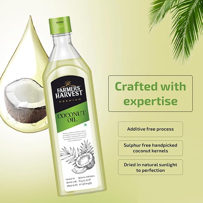 Farmers Harvest Cold Pressed Coconut Oil Edible, Ideal for Cooking, Skin & Hair Care, Healthy & Flavorful Nariyal Tel