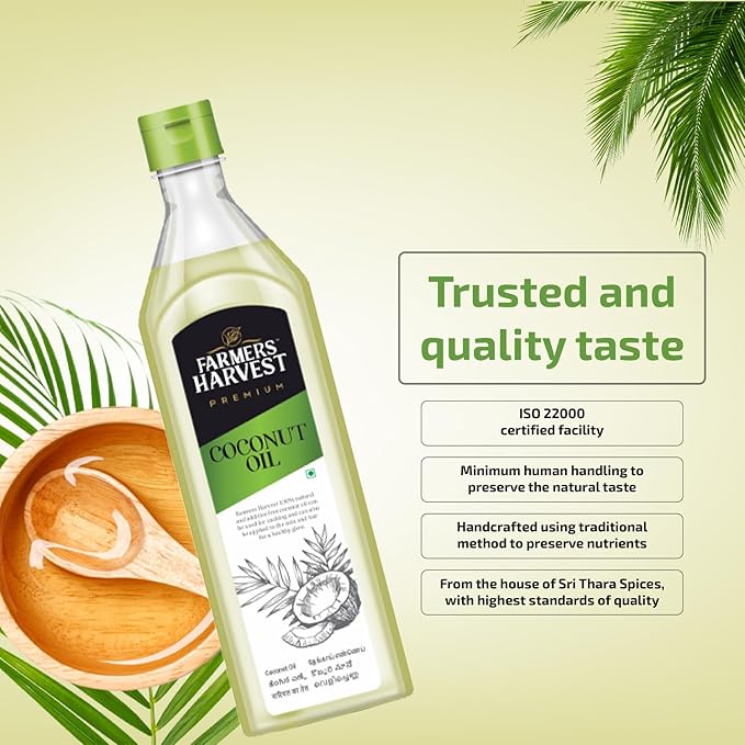 Farmers Harvest Cold Pressed Coconut Oil Edible, Ideal for Cooking, Skin & Hair Care, Healthy & Flavorful Nariyal Tel
