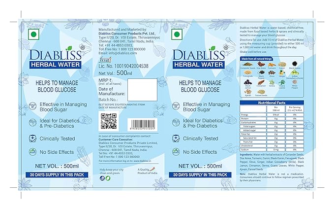 Diabliss Diabetic Friendly Sugar 1 Kg Jar Pack of 4 & Herbal Water for Blood Glucose Management 500ml