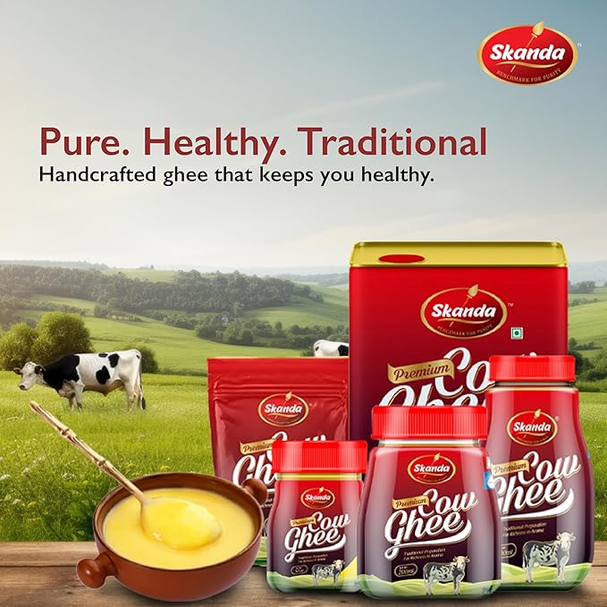 Skanda Premium Desi Cow Ghee | Fresh Curd-Churned | Rich in Healthy Fats | Made with Traditional Bilona Method | Pure & Authentic Cow Ghee