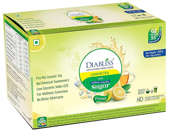 Diabliss Herbal Water for Blood Glucose Management - Sugar 40 x 5g Sachet Box pack of 4 - Lemon Tea 30 x 10g Sachet Box pack of 2 - Low Glycemic Index (GI) Diabetic Friendly