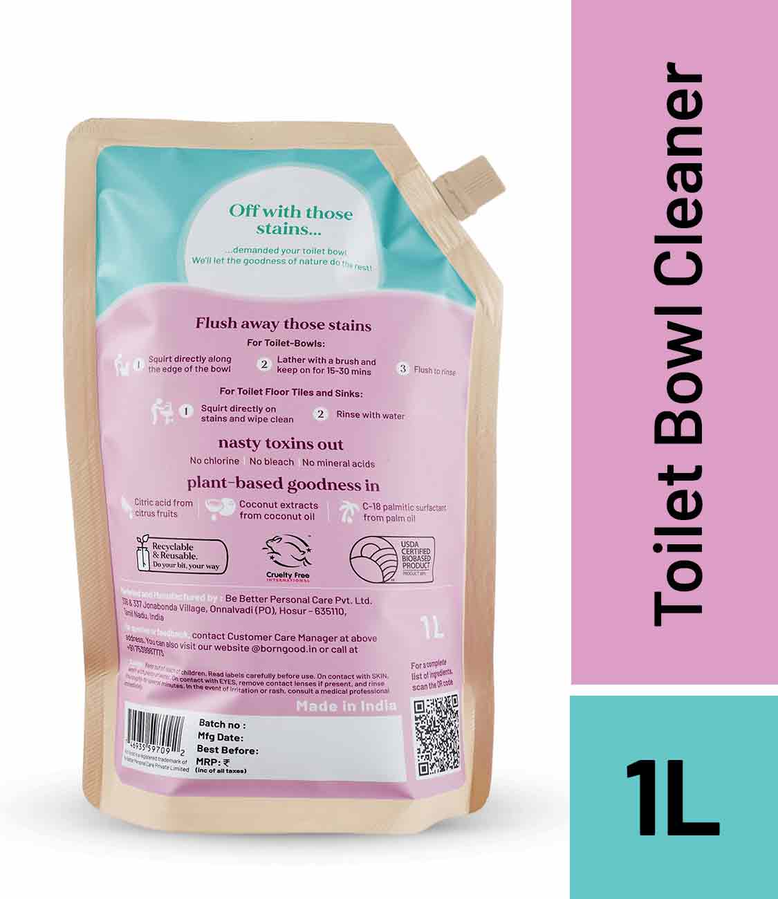 Born Good Plant-based Toilet Bowl Cleaner - 1 L Refill