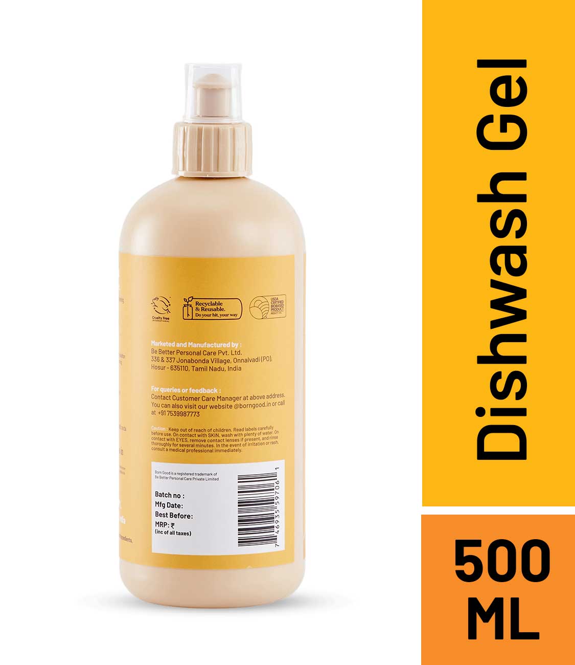 Born Good Plant-based Dishwash Gel - 500ml Bottle