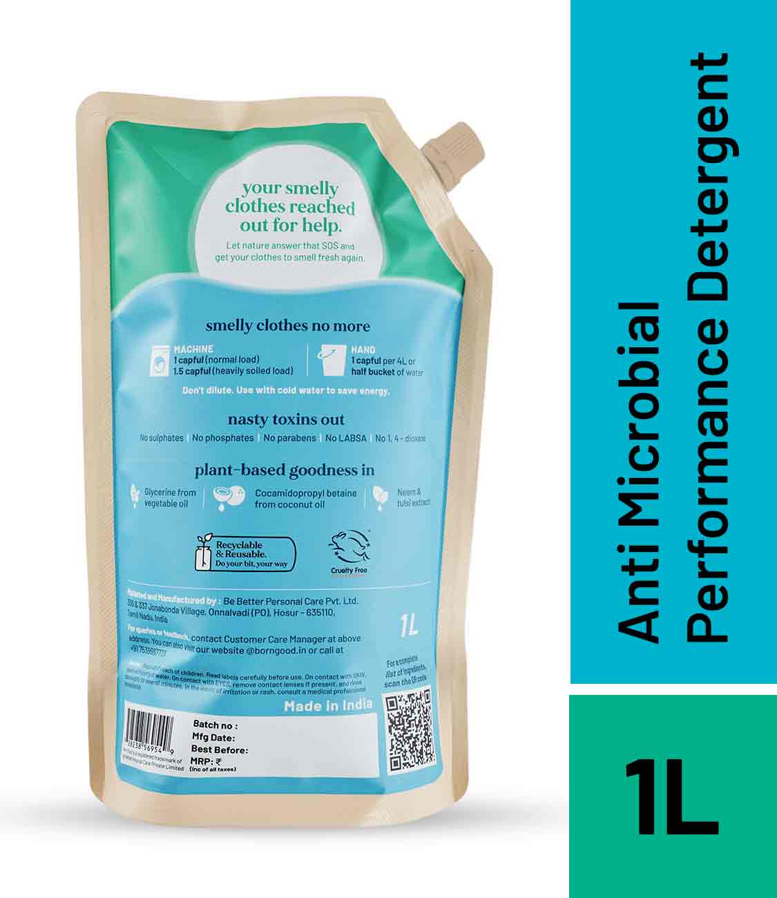 Born Good Plant-based Anti Microbial Laundry Detergent - 1 L Refill