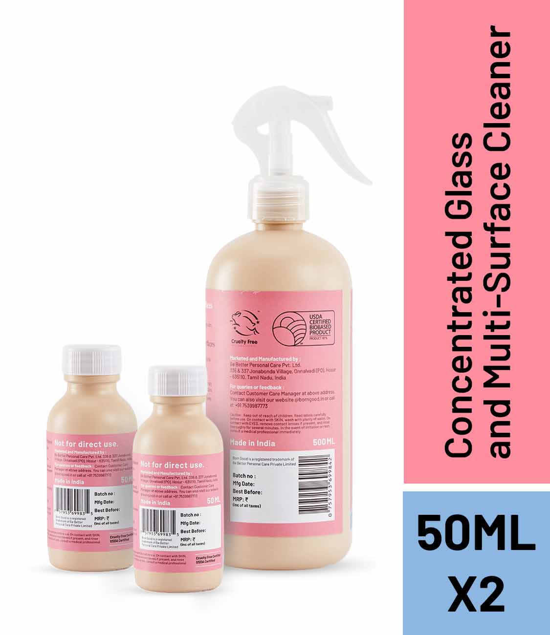 Born Good Plant-based Glass & Multi-Surface Cleaner Concentrate Kit (Makes 1 L)