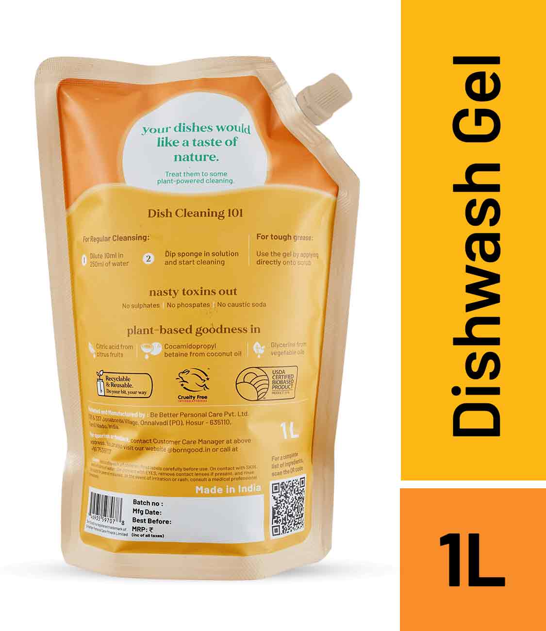 Born Good Plant-based Dishwash Gel - 1 L Refill