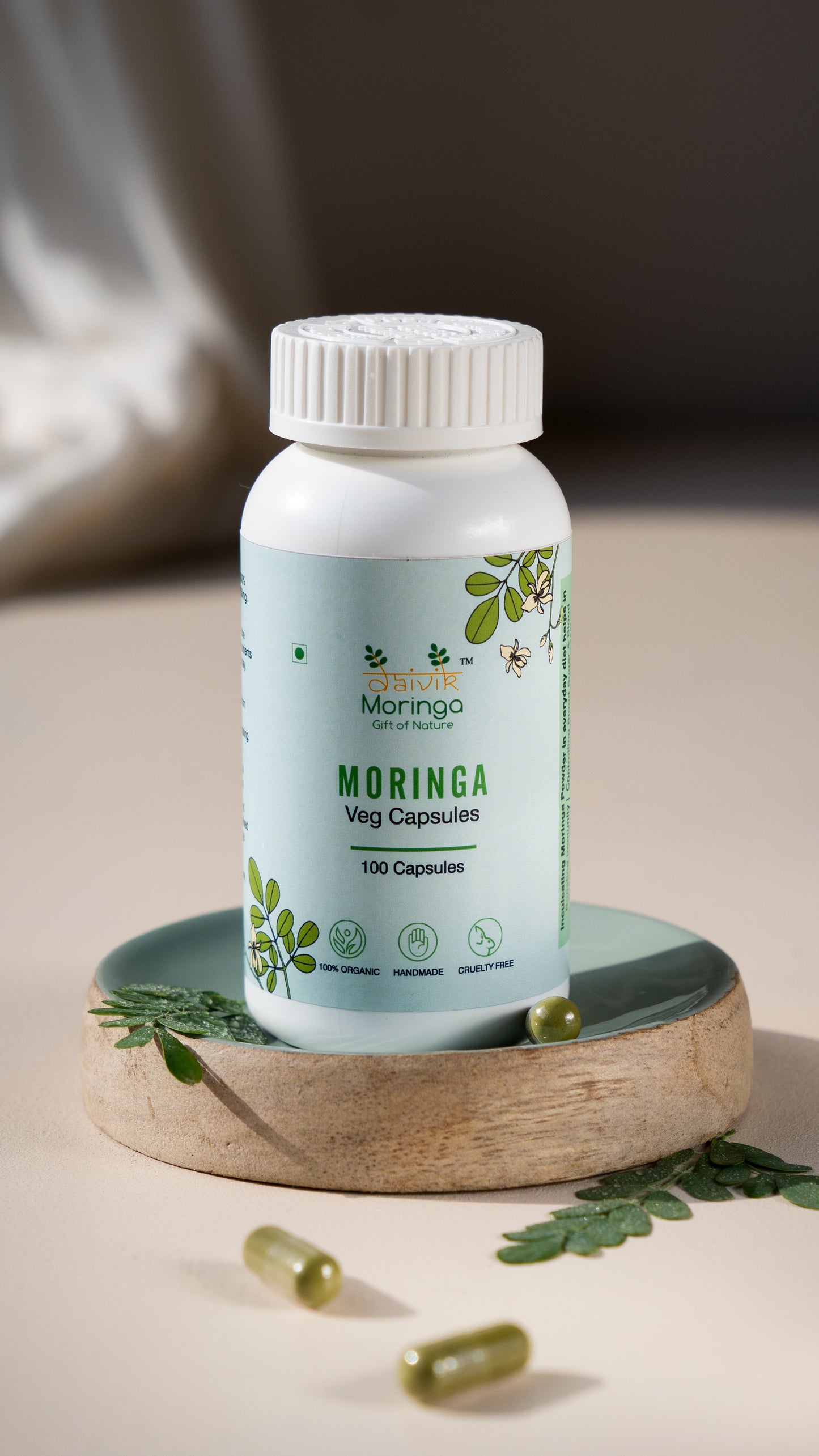 Daivik Moringa Veg Capsules | 100% Natural | Immunity Booster, Anti Aging, Anti Oxidant | 100 Caps Each
