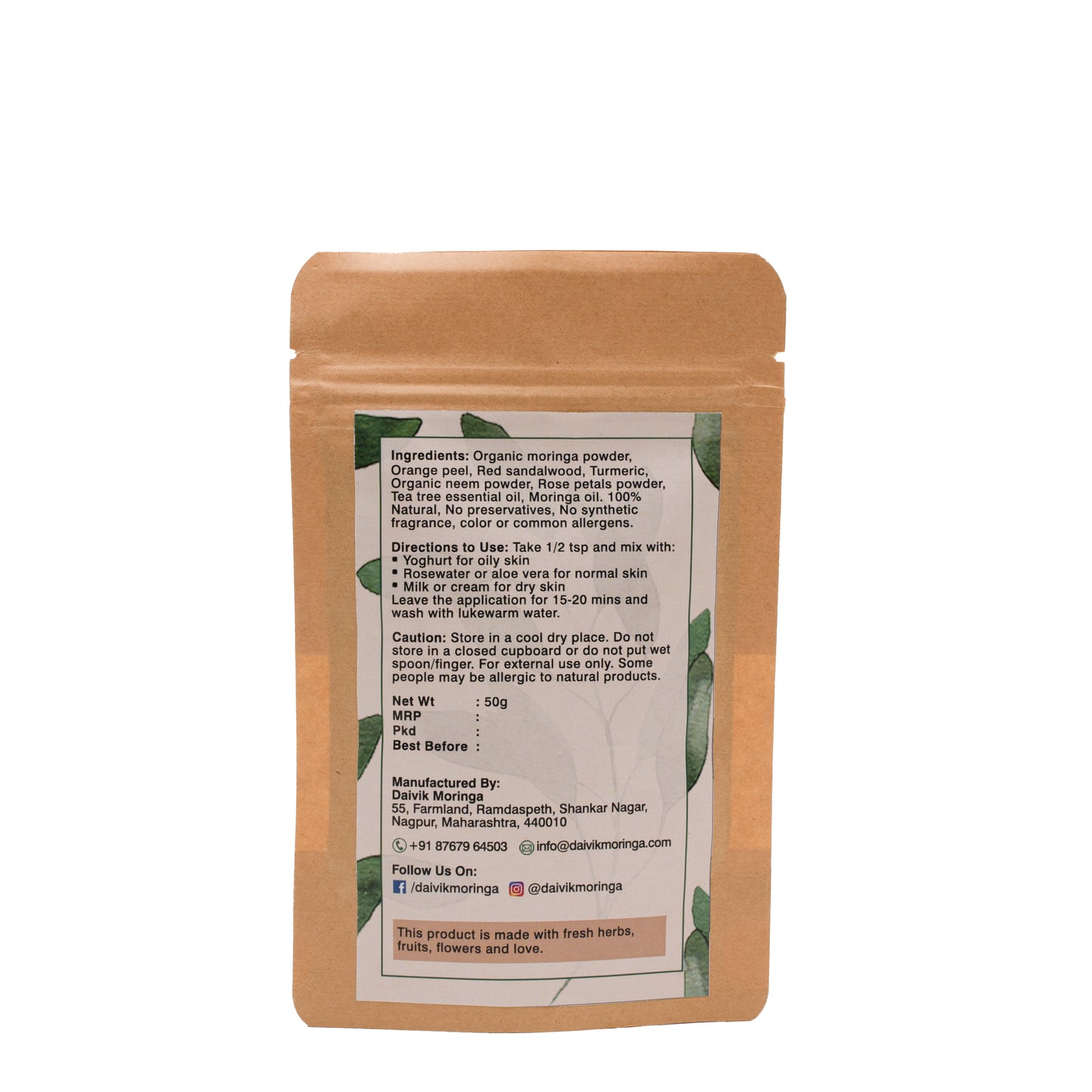 Daivik Moringa Skin Elixir | 100% Natural | Pigmentation & Blemish Removal, Anti Acne, Tan Removal | 50 g