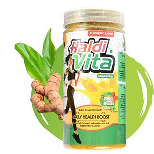 HaldiVita Turmeric Latte 250g | Haldi Doodh Mix with Immunity Boosters| Natural & Chemical Free Rare Himalayan Turmeric | Ayurvedic Golden Milk Mix Elaichi Pista