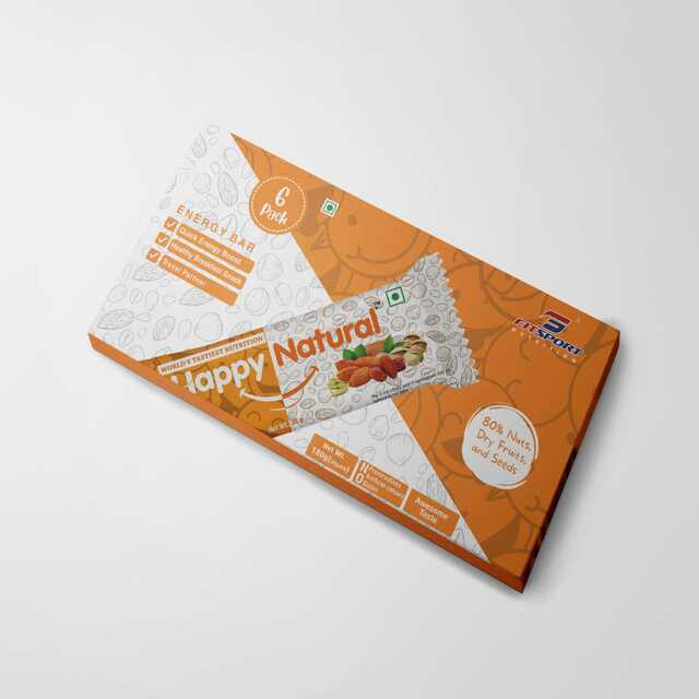 FitSport - Happy Natural | Nutrition Bars | World's Tastiest Nutrition | More Than 80% Dry Fruits (Almonds, Dates, Pumpkin & Sunflower Seeds, Jaggery) | Pack of 6 Bars 30 gm Each - 180 Gm