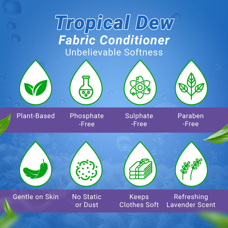 Tropical Dew Top & Front Load Liquid Detergent- 500ml, Plant-Based Fabric Stain-Remover with Lavender Fragrance, Phosphate & Paraben-Free Cloth Softener for Hand Wash & All Type of Washing Machines
