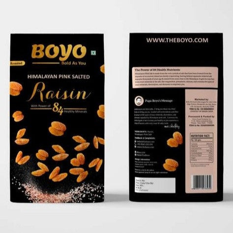 THE BOYO Salted Raisin - Himalayan Pink Salt Fried with Light Salt 250g Long and Golden Kismish Gluten Free, MSG Free, Antioxidant Rich, Calcium, Low Cholesterol, High Protein, Immunity Booster