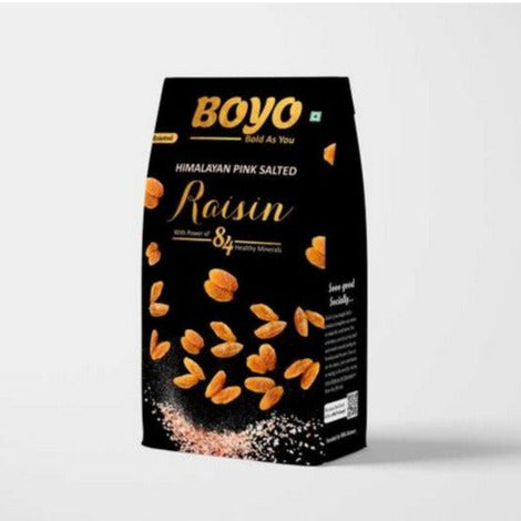 THE BOYO Salted Raisin - Himalayan Pink Salt Fried with Light Salt 250g Long and Golden Kismish Gluten Free, MSG Free, Antioxidant Rich, Calcium, Low Cholesterol, High Protein, Immunity Booster