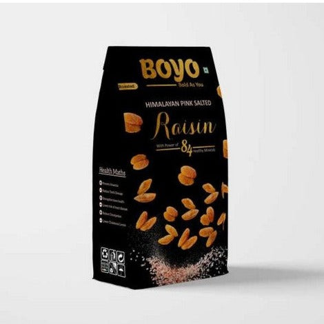 THE BOYO Salted Raisin - Himalayan Pink Salt Fried with Light Salt 250g Long and Golden Kismish Gluten Free, MSG Free, Antioxidant Rich, Calcium, Low Cholesterol, High Protein, Immunity Booster