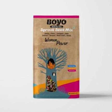 THE BOYO Sprout Seed Mix for Women's Health 400g - Chickpeas, Alfalfa, Clover, Adzuki, Black Lentil, Soyabean, Moth, Mustard