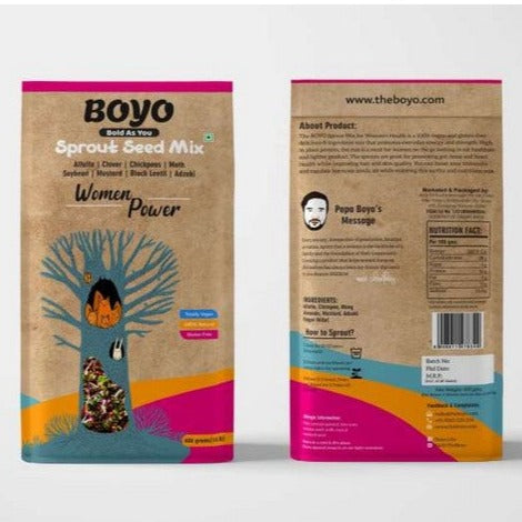 THE BOYO Sprout Seed Mix for Women's Health 400g - Chickpeas, Alfalfa, Clover, Adzuki, Black Lentil, Soyabean, Moth, Mustard