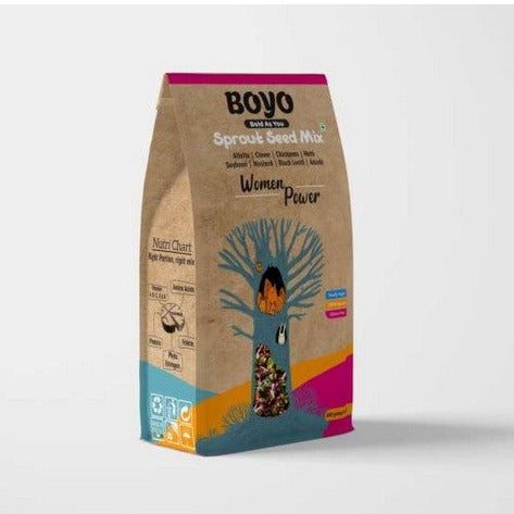THE BOYO Sprout Seed Mix for Women's Health 400g - Chickpeas, Alfalfa, Clover, Adzuki, Black Lentil, Soyabean, Moth, Mustard