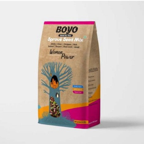 THE BOYO Sprout Seed Mix for Women's Health 400g - Chickpeas, Alfalfa, Clover, Adzuki, Black Lentil, Soyabean, Moth, Mustard