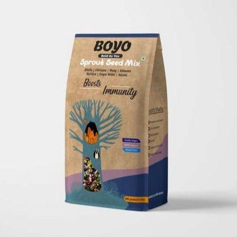 THE BOYO Sprout Seed Mix for Immunity Builder 400g - Mung, Chickpea, Alfalfa, Adzuki, Almonds, Finger Millet, Mustard - 100% Vegan, Gluten-Free, Natural