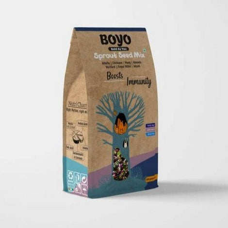 THE BOYO Sprout Seed Mix for Immunity Builder 400g - Mung, Chickpea, Alfalfa, Adzuki, Almonds, Finger Millet, Mustard - 100% Vegan, Gluten-Free, Natural