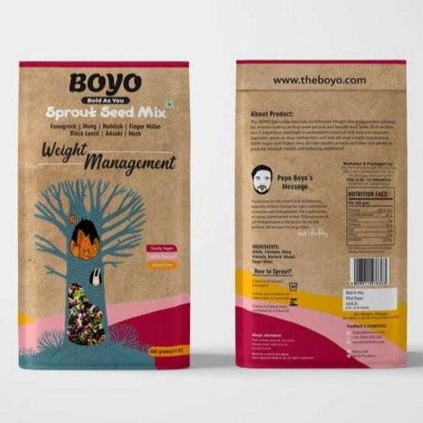THE BOYO Sprouting Seed Mix for Effective Weight Loss 400g - Mung, Fenugreek, Raddish, Adzuki, Black Lentil, Finger Millet, Moth