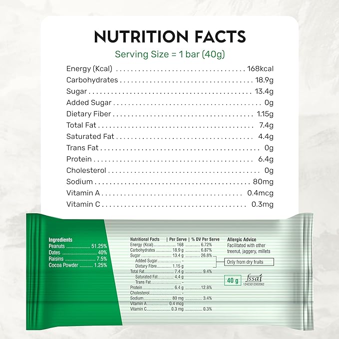 High Calorie Bars - Adishtu Energy Bars with Whole Peanuts, Raisins, Dates & Cocoa Powder - Yummy Snack Bars for Quick Breakfast, Snacking, Workouts, Sports, Campings & More .