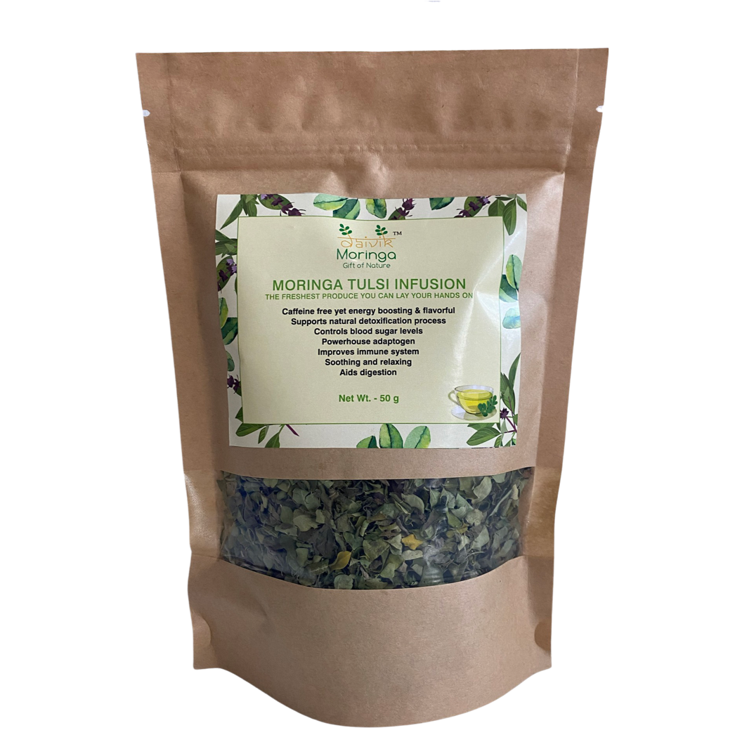 Daivik Moringa Tulsi Infusion Tea Drinkfor Immunity, Digestion, Detoxification, Immunity & Helps Weight Loss| 50g