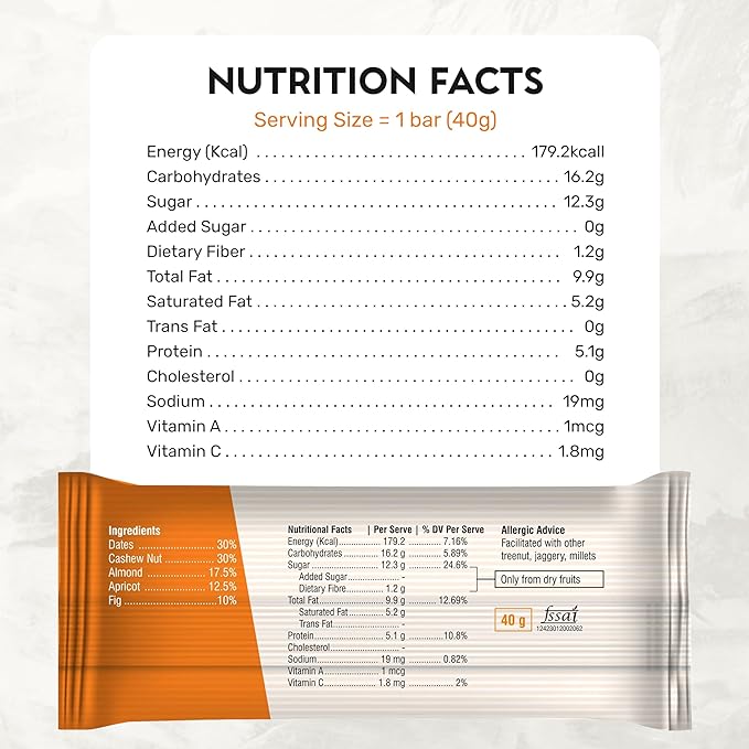 Energy Bars - Adishtu Fruit and Nut Bars with Figs, Apricots, Cashew Nuts, Almonds & Dates - Yummy Snack Bars for Quick Breakfast, Snacking, Workouts, Sports, Campings & More.