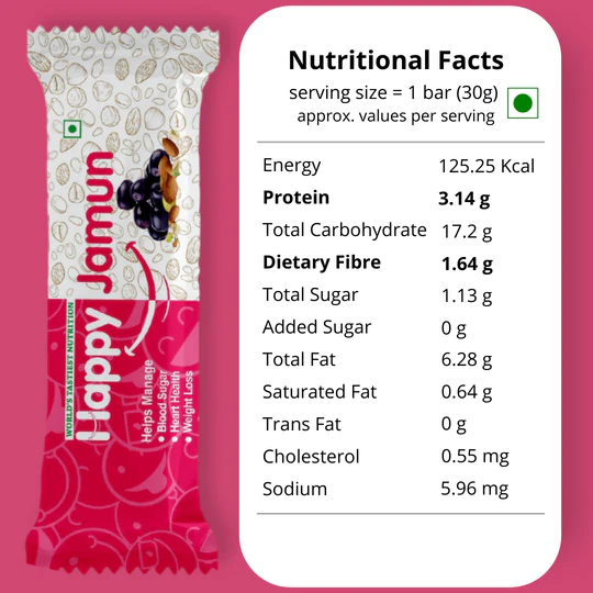 FitSport - Happy Jamun | Healthy Snack I More than 80% Dry Fruits (Black Jamun, Almonds,Sunflower & Pumpkin Seeds,) | Pack of 6 Nutrition Bars 30 gm each - 180 Gm