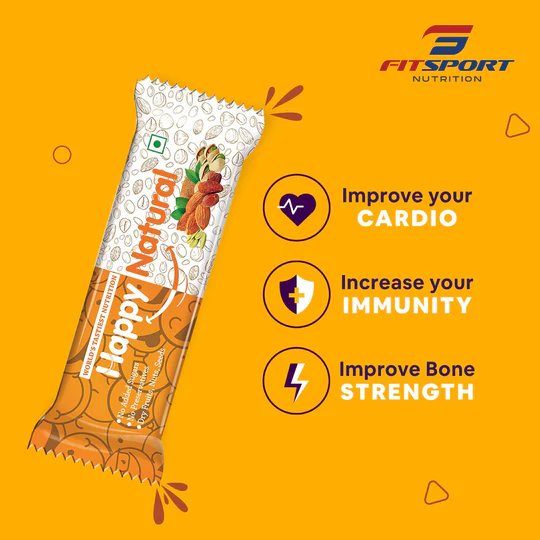 FitSport - Happy Natural | Nutrition Bars | World's Tastiest Nutrition | More Than 80% Dry Fruits (Almonds, Dates, Pumpkin & Sunflower Seeds, Jaggery) | Pack of 6 Bars 30 gm Each - 180 Gm