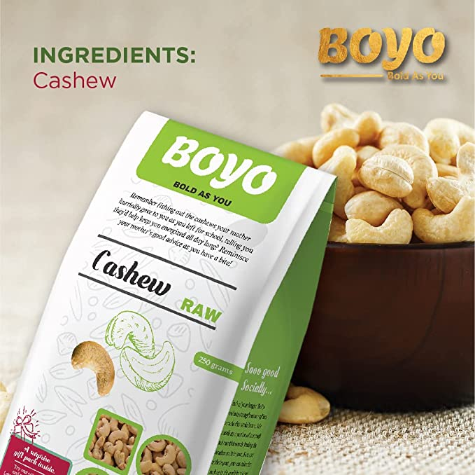 THE BOYO Whole Raw Cashew Nuts Best for Snacking, Baking, Cooking and All Other Recipes Needs, 250g