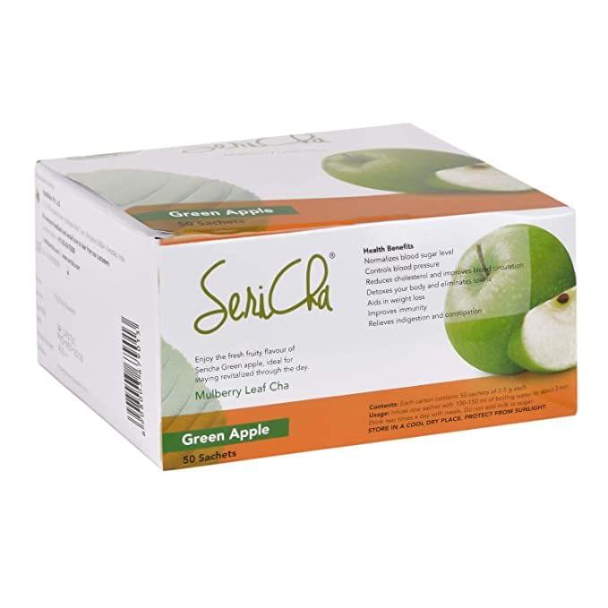 SeriCha Green Apple | Pack of 50 Sachets | Organic Mulberry Leaf Infusion | 100% Natural & Certified Organic