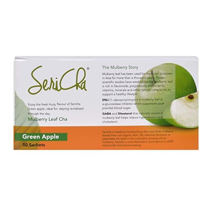 SeriCha Green Apple | Pack of 50 Sachets | Organic Mulberry Leaf Infusion | 100% Natural & Certified Organic