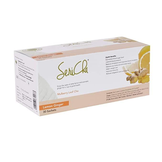 SeriCha Ginger Lemon Ginger | Pack of 30 Sachets | Organic Mulberry Leaf Infusion | 100% Natural & Certified Organic